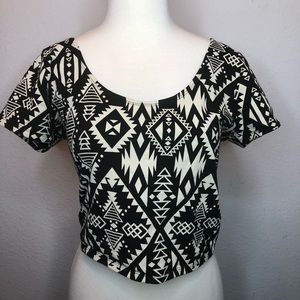 Aztec ladies black and white crop top